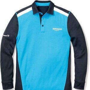 Luly Yang Amazon DSP Men's Prime Blue Black Long Sleeve Active Polo Shirt Size M